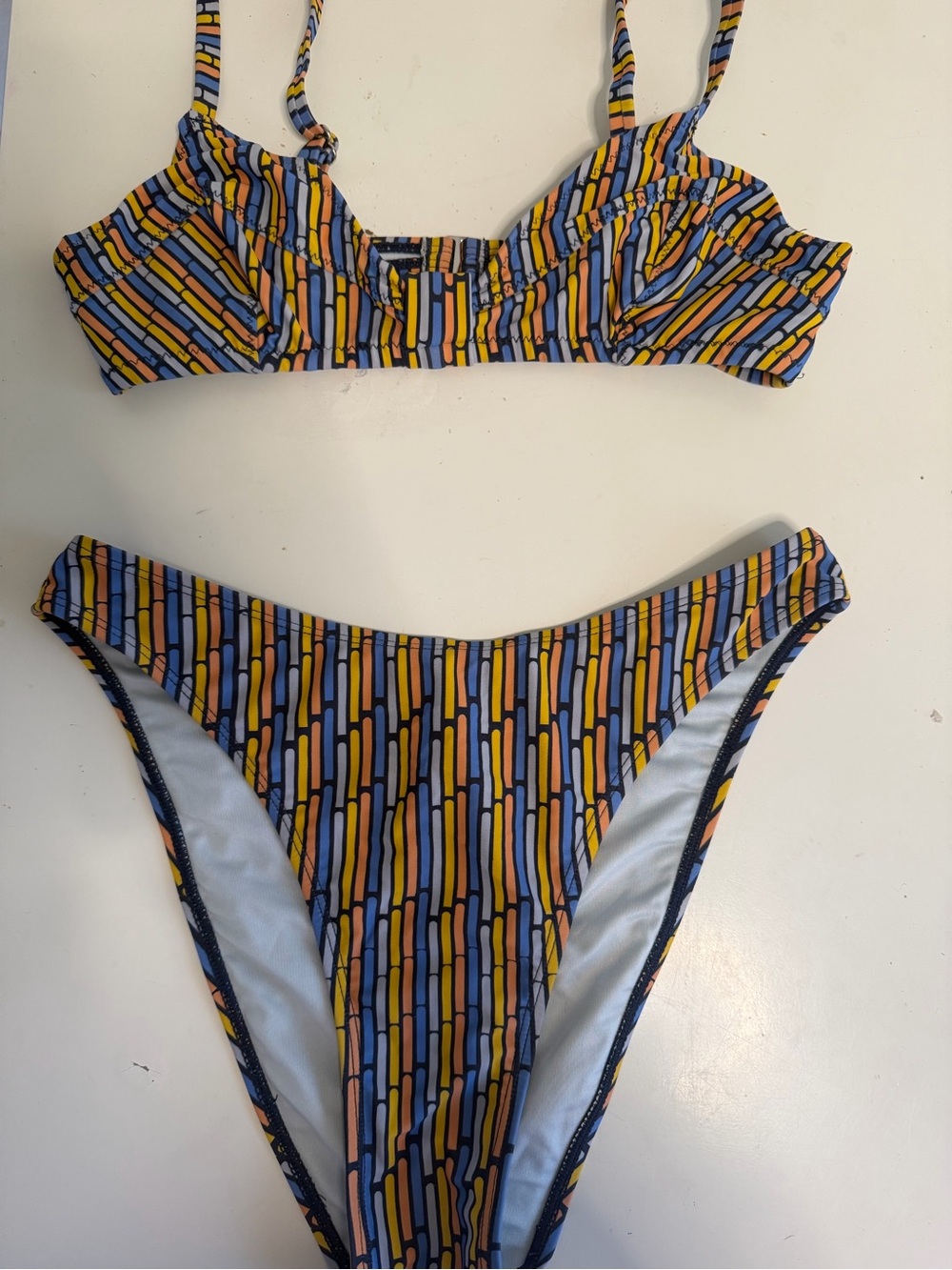 Cupshe Multicolor Stripe-Pattern Bikini Set - Yellow Blue Pink